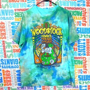 Liquid Blue Woodstock Tie Dye Graphic T Shirt Size L Double Sided Hippie